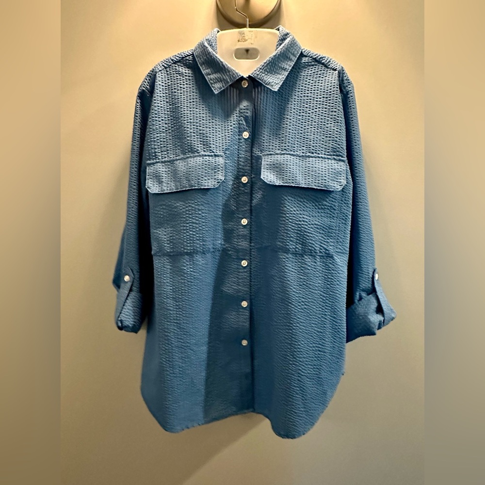 Casa Cabana long sleeve roll tab ladies Bethany blue shirt size Large